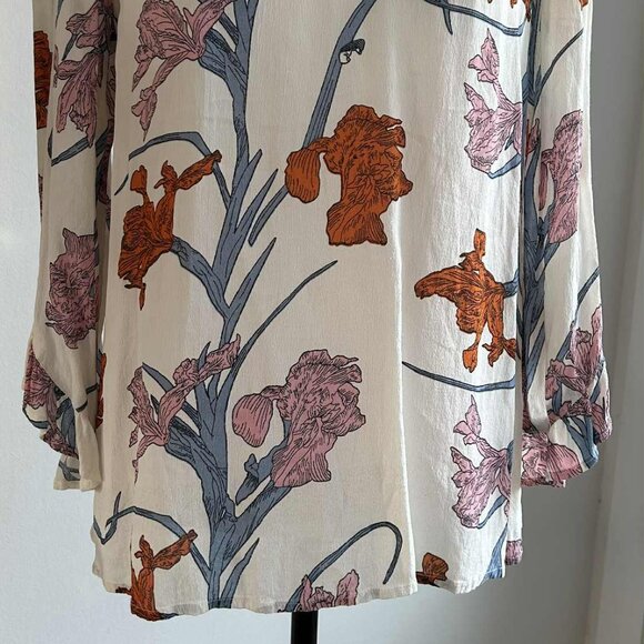 Kaffe Floral Blouse With Smocked Bodice & High-Low Sleeves – EU 38 (US 8) - Picture 3 of 8